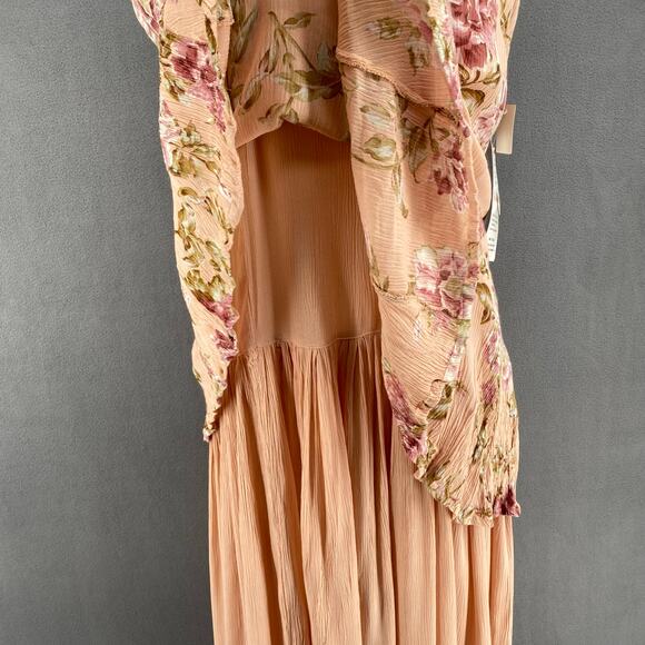 Vtg 90s NOS American Angel Romantic Boho Rose Floral Crinkle Rayon Maxi Dress M - Picture 10 of 16